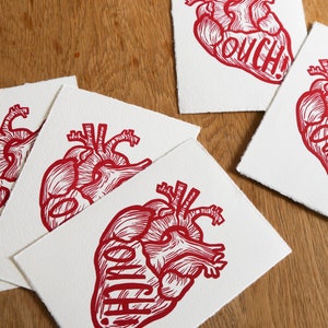 Linoprint red heart anatomical OUCH DIN A6 postcard format 10.5 x 14.8 cm image 5