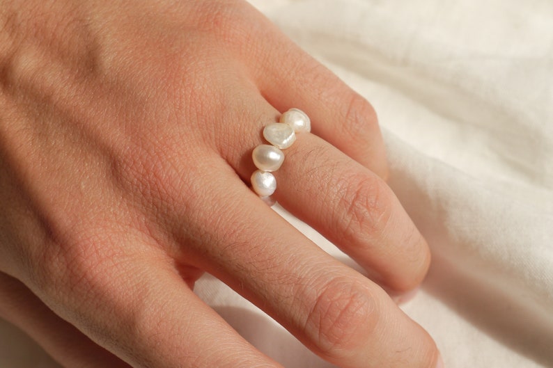 Natural pearl ring with real, irregular freshwater pearls image 6