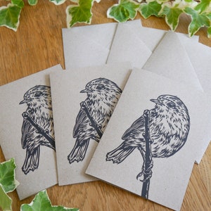 Folding card recycled cardboard robins, hand-printed with envelope DIN A6 image 2