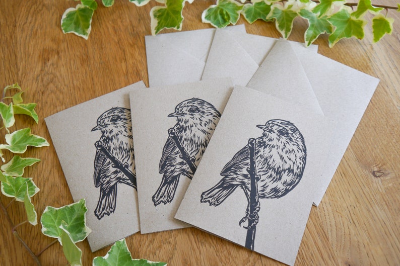 Folding card recycled cardboard robins, hand-printed with envelope DIN A6 image 2