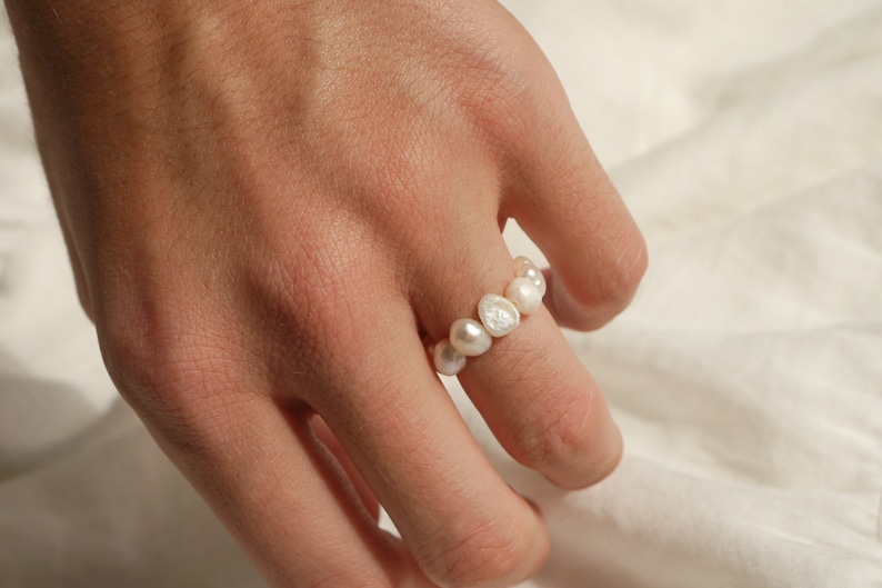 Natural pearl ring with real, irregular freshwater pearls image 4