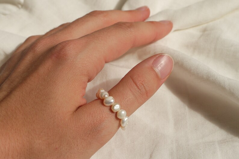 Natural pearl ring with real, irregular freshwater pearls image 9