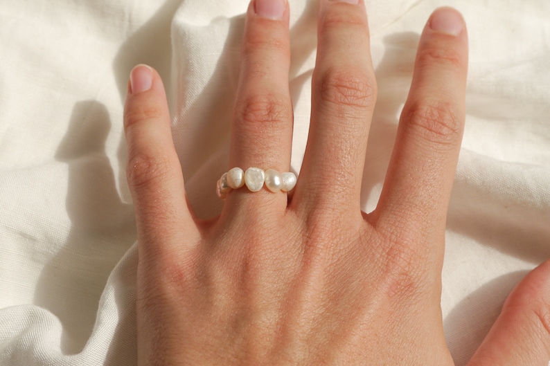 Natural pearl ring with real, irregular freshwater pearls image 2