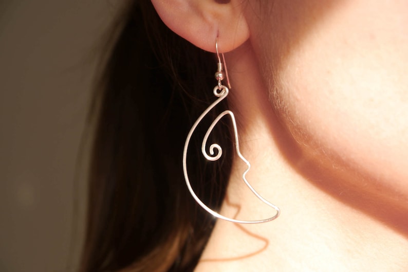 Moon wire earrings ear hooks 925 silver and silver-plated copper wire, Goth Emo Indie image 9