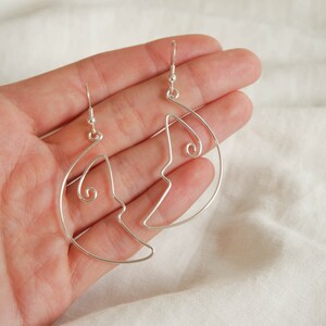 Moon wire earrings ear hooks 925 silver and silver-plated copper wire, Goth Emo Indie image 3