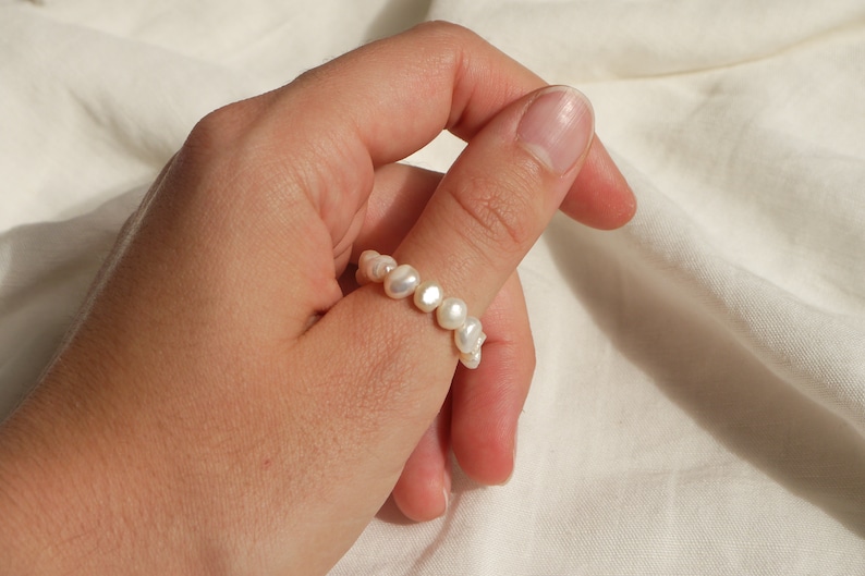 Natural pearl ring with real, irregular freshwater pearls image 8