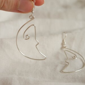 Moon wire earrings ear hooks 925 silver and silver-plated copper wire, Goth Emo Indie image 7