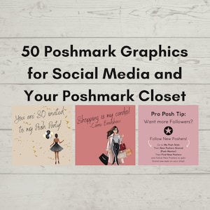 Könnte beinhalten: Drei farbenfrohe Social-Media-Grafiken mit Text und Illustrationen. Die erste Grafik ist rosa mit einer Schwarzweißillustration einer Frau in einem schwarzen Kleid, die Ballons hält. Der Text lautet "Du bist SO eingeladen zu meiner Posh Party!" Die zweite Grafik ist rosa mit einer Schwarzweißillustration einer Frau in einem Mantel, die Einkaufstaschen hält. Der Text lautet "Shopping ist mein Cardio! Komm Bradshaw!" Die dritte Grafik ist rosa mit einem schwarzen Stern und Text, der lautet "Pro Posh Tipp: Mehr Follower? Folge neuen Poshern! Gehe zu meinen Posh-Statistiken, dann zu den geteilten Poshern (Posh Mentor), dann finde neue Poshers und folge neuen Poshern, um neue Augen auf deinen Shop zu bekommen."