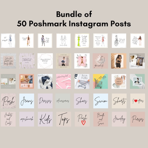 Poshmark Bundle 50 Instagram Posts, Social Media Posts for Instagram, Poshmark Canva Template, Social Style Posts, Marketing for Poshmark