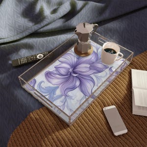 Elegant Floral Acrylic Serving Tray | Lucite Makeup Tray | Clear Vanity Tray, Acrylic Organizer | Colorful Coffee Table Tray | Catchall Tray