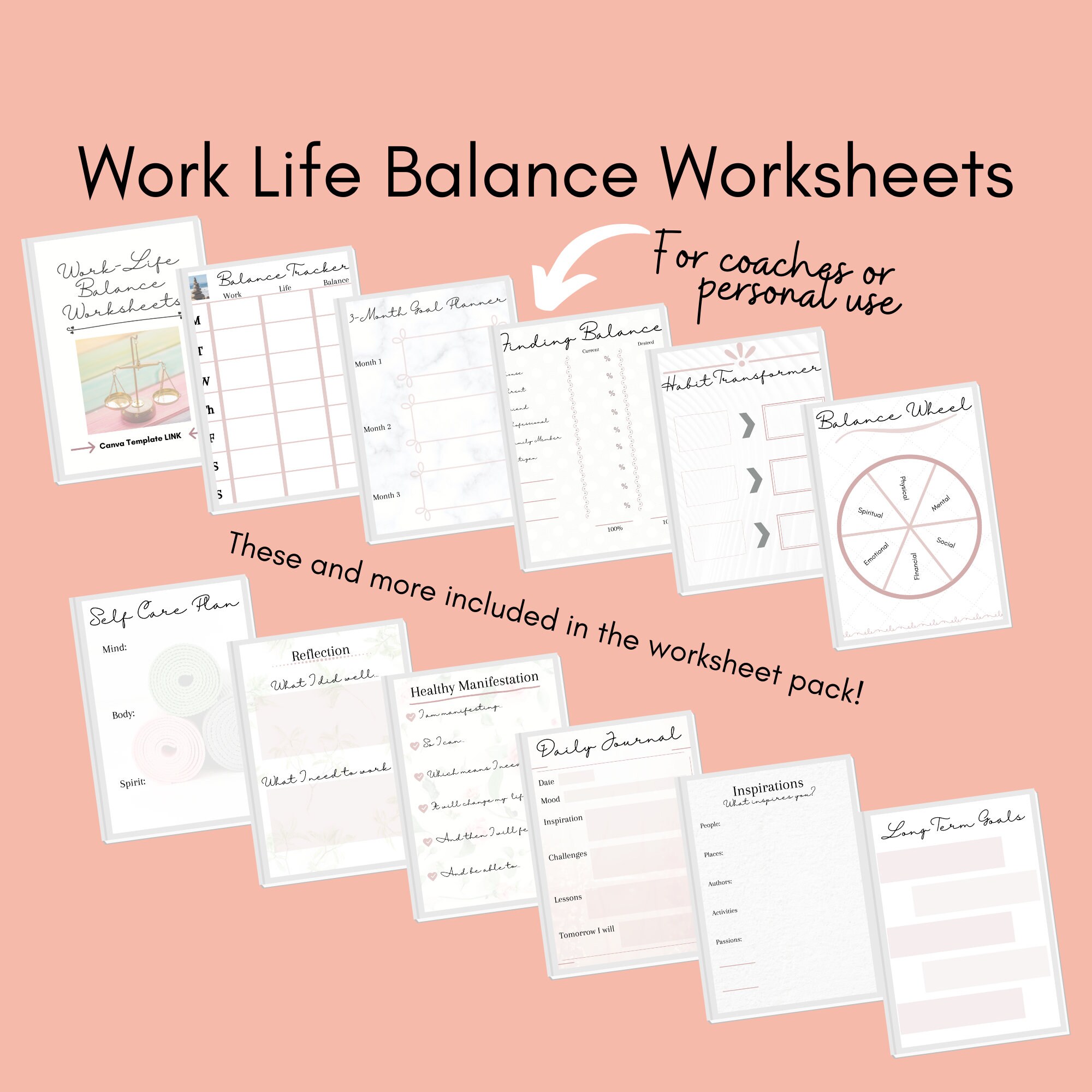 Work Life Balance Worksheets Life Coach Canva Template - Etsy Work Life Balance Worksheets Life Coach Canva Template - Etsy