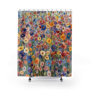 Bright Floral Shower Curtain, Wild Flowers Shower Decor, Farmhouse Shower Curtain, Cottagecore Bath, Whimsical Curtain for Bathroom