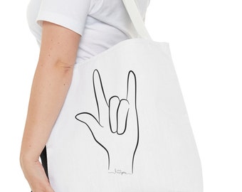 ASLトートバッグ、ASLバッグ、ASL I Love You、ASL Love、、I Love You ASL、ASL先生への贈り物、ASL通訳者への贈り物、手話、インクルージョンマターズ