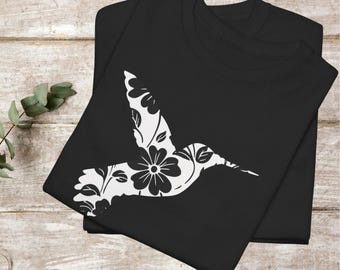 Floral Hummingbird Design, Hummingbird Shirt, Hummingbird Tops, Botanical Shirt, Cute Bird Shirt, Wildlife Lover Tee, Bird T-Shirt
