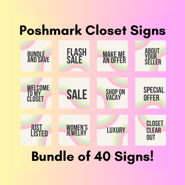 Poshmark Closet Signs, Bundle of 40 Signs, Poshmark Sale Sign, Poshmark Closet Signs, Poshmark Bundle, Poshmark Social Media Posts