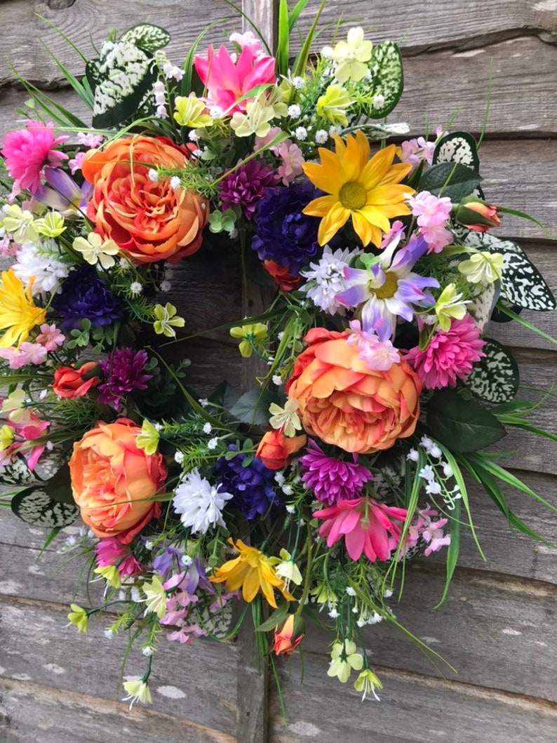 Faux Orange Peony Summer Wreath