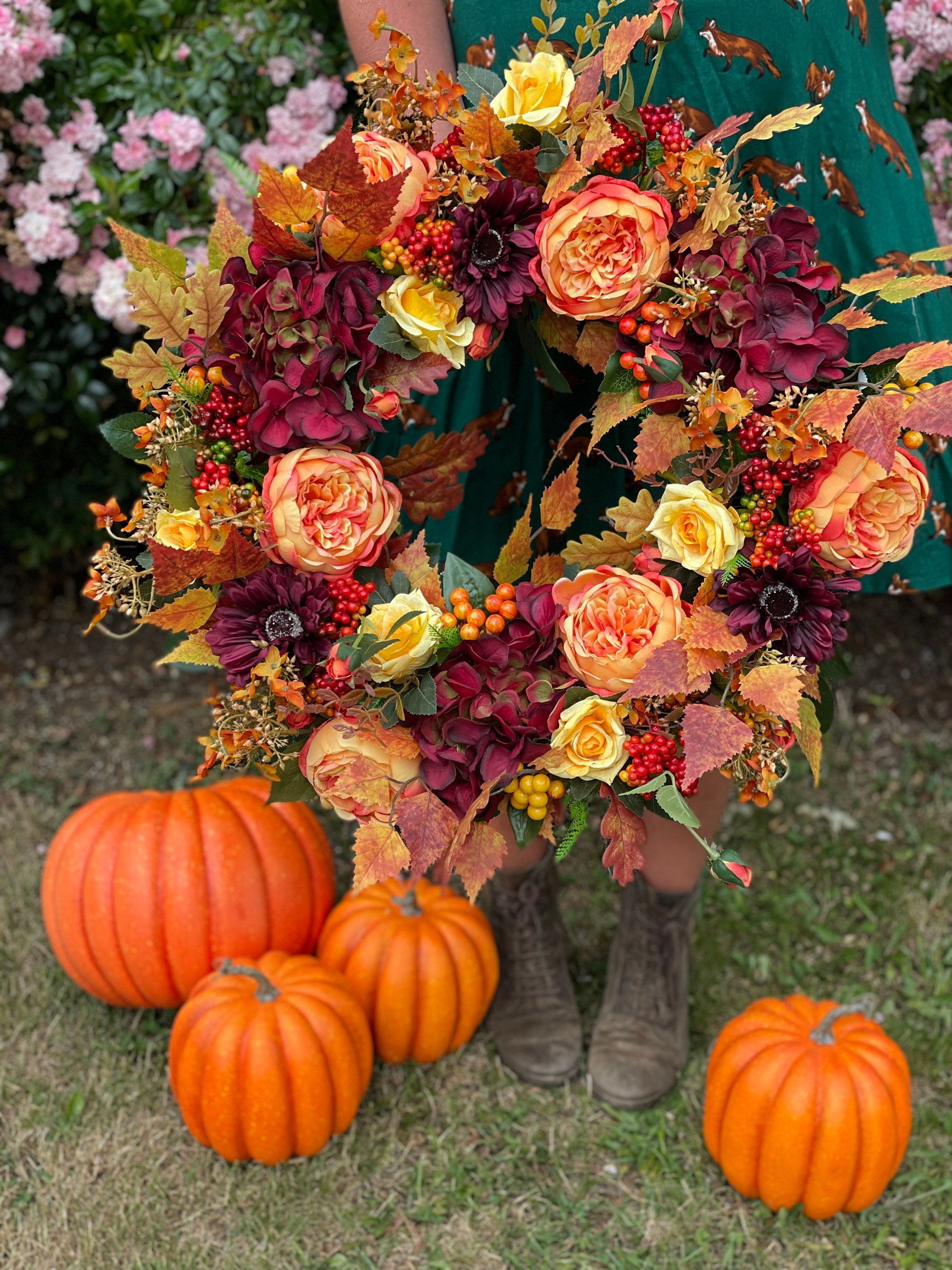 Hydrangea and peony Faux Autumn Wreath