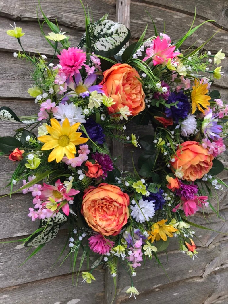 Faux Orange Peony Summer Wreath
