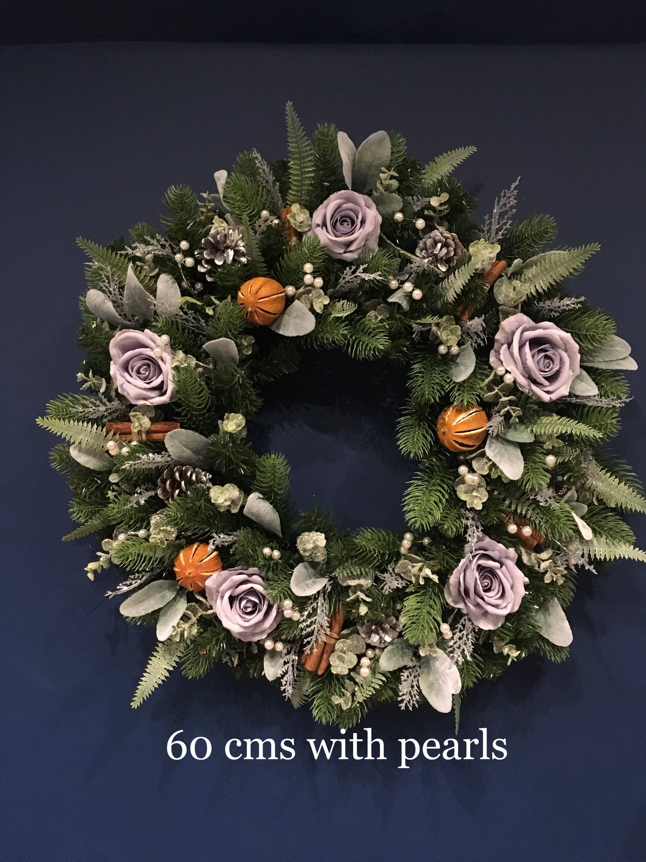 60cms Beautiful Christmas Faux Grey Rose Door Wreath