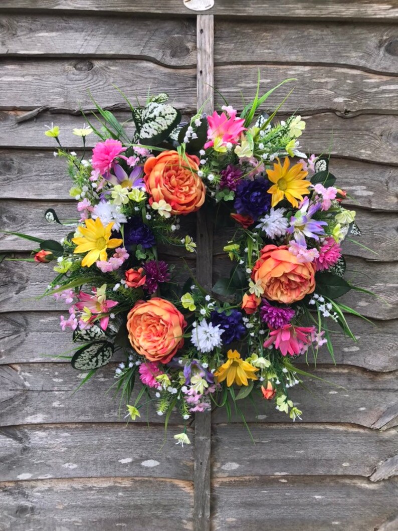 Faux Orange Peony Summer Wreath
