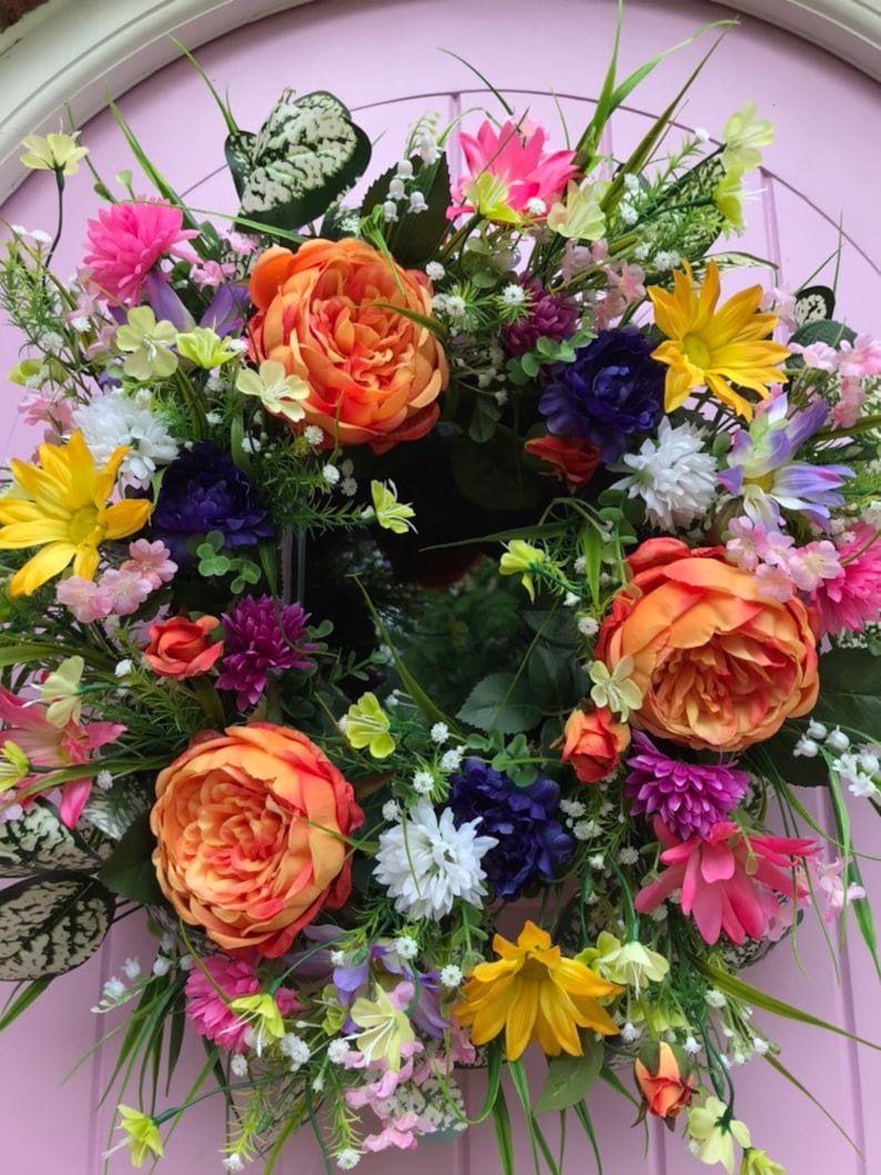 Faux Orange Peony Summer Wreath