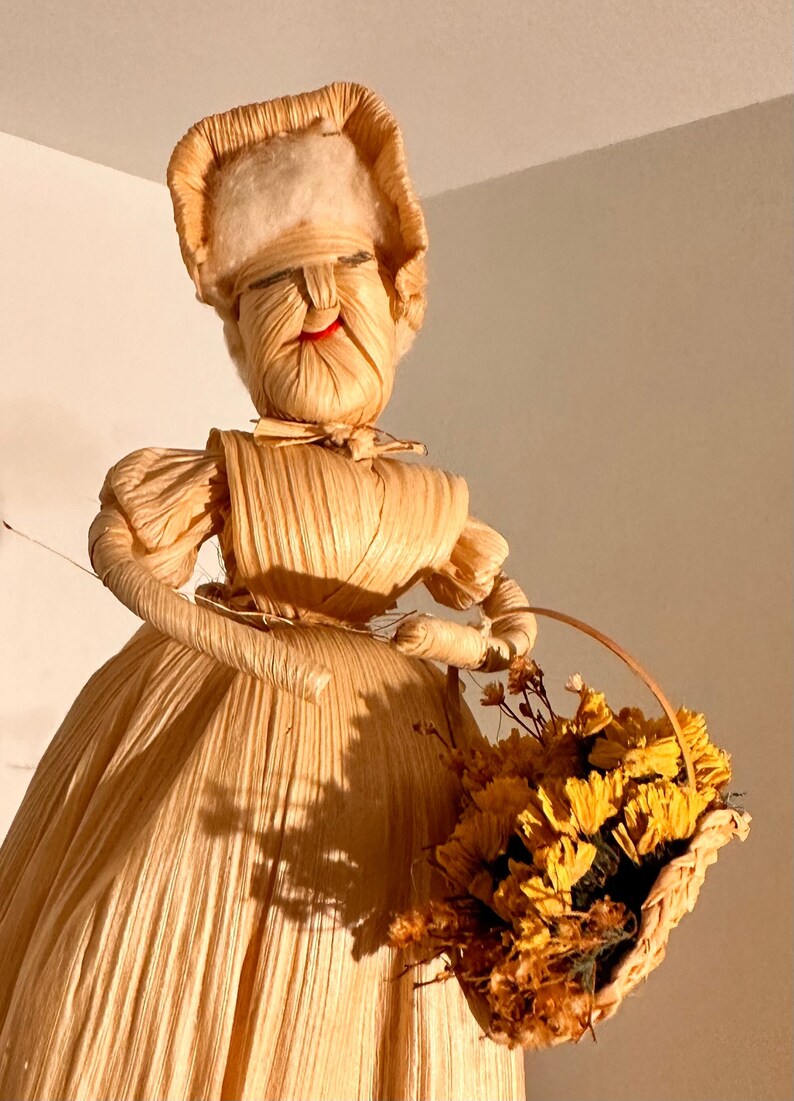 Vintage Corn Husk Dollgranny With Flowers Etsy