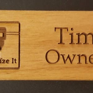 Wood Name Tag, Laser Engraved Magnetic Name Tag image 1