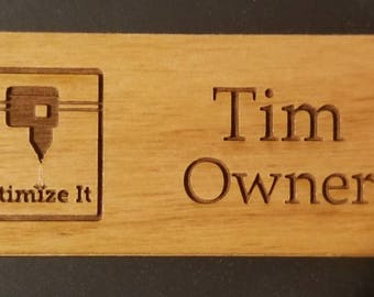 Wood Name Tag, Laser Engraved Magnetic Name Tag