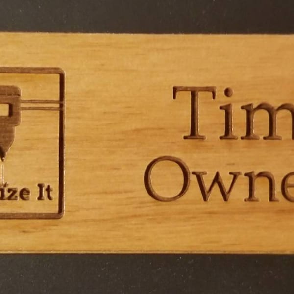 Wood Name Tag, Laser Engraved Magnetic Name Tag