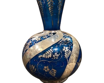 1940s Art Deco Silver and Blue Glass Italian Vase