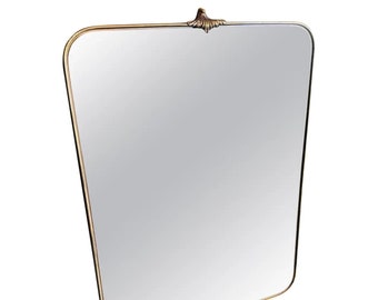 1950s Mid-Century Modern Style Italian Rectangular Brass Wall Mirror in the manner of Gio Ponti