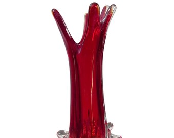 1980s Modernist Red Sommerso Murano Glass Tall Vase by Seguso