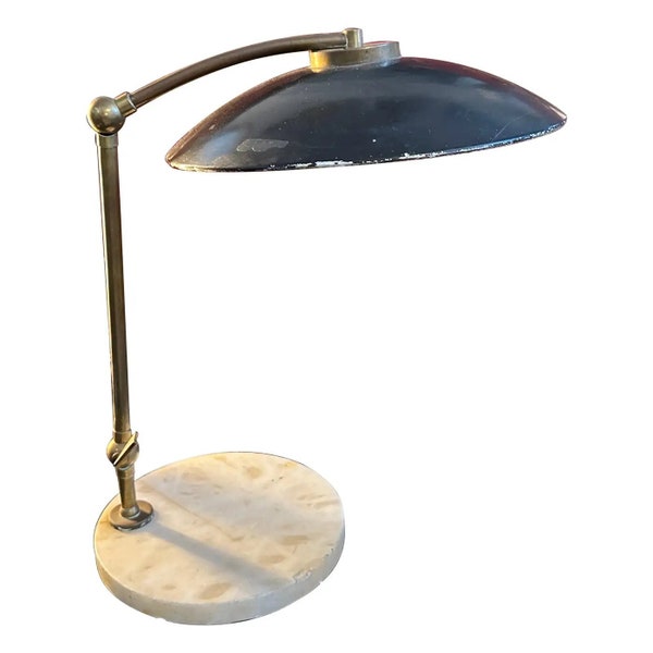 1950 Arredoluce Attributed Mid-Century Modern Brass and Marble Italian Desk Lamp