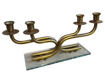 1950s Mid-Century Modern Brass and Verde Nilo Glass Italian Candelabra