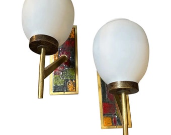 1950s Mid-Century Modern Enameled Brass and Glass Italian Wall Sconces