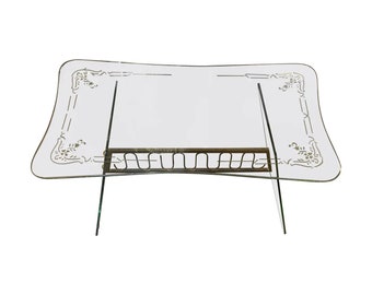 Table basse italienne moderne du milieu du siècle en verre et laiton de style Fontana Arte des années 1950