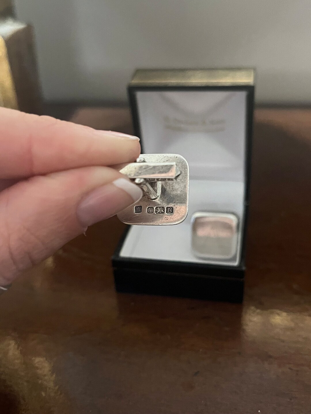 Boutons De Manchette (cuff Links) En Argent Sterling Avec Pierres Noires - Poinçonné JH - Occasion