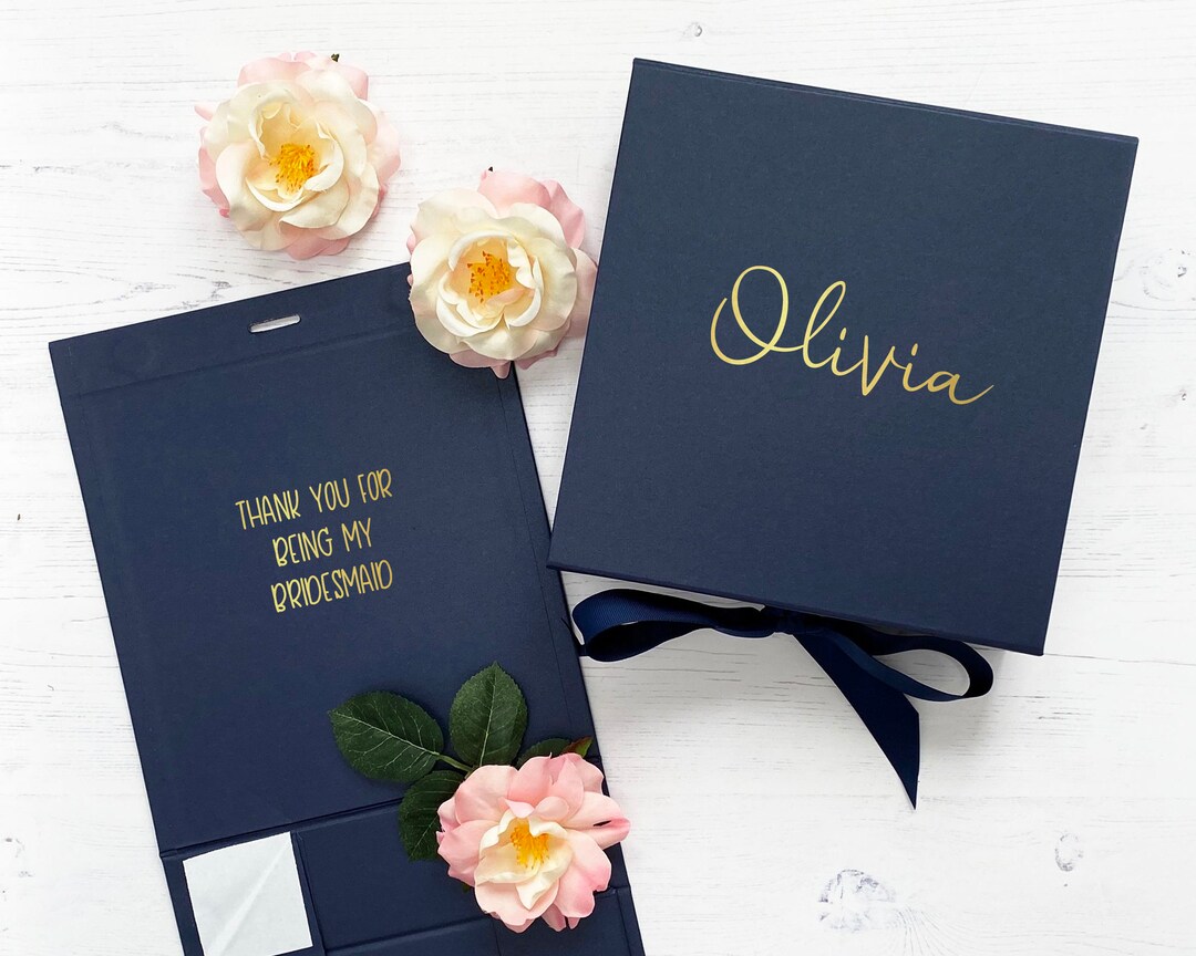 Navy Bridesmaid Box, Empty Custom Thank You Gift Box for Bridal Party