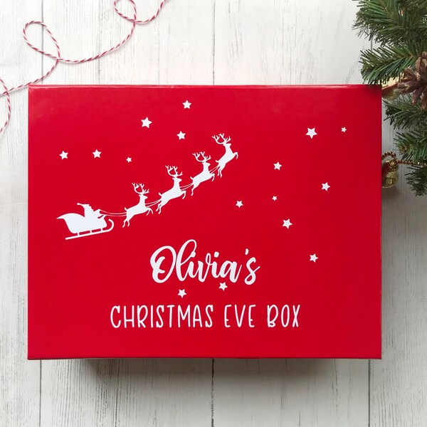 Large red Christmas Eve box personalised with child's name, Christmas keepsake box, Christmas Eve gift, personalised gift, night before Xmas