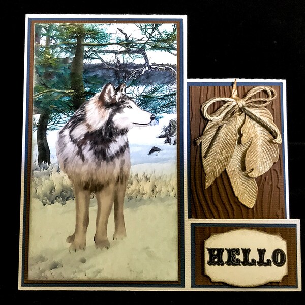 handmade, for men, wolf, wolves, wildlife, outdoors, feathers, step card, retirement, get well, thinking of you, miss you, all occasion