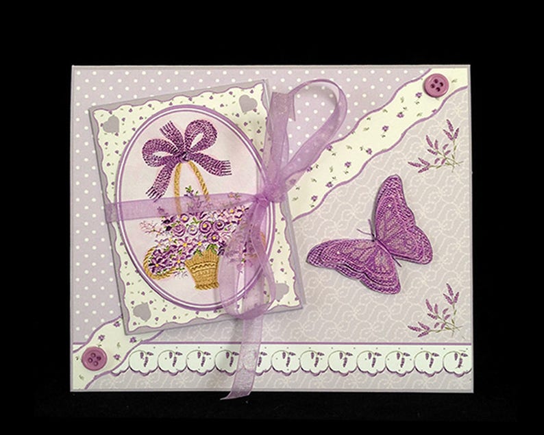 Handmade Card Elegant Lilacs and Butterflies Floral Birthday Greeting Card for Mother Women Friend