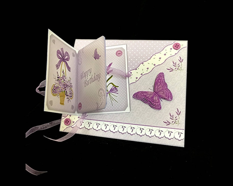Handmade Card Elegant Lilacs and Butterflies Floral Birthday Greeting Card for Mother Women Friend