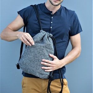 Drawstring backpack // String Bag in mix cotton  // Unisex rusksack