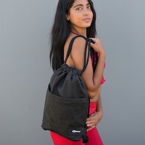 Drawstring bag Vegan // Black string bag // waterproof material backpack
