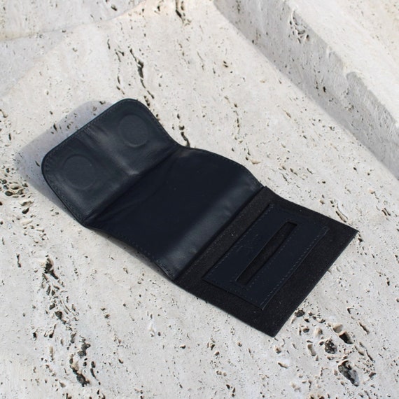 Small Leather Tobacco Pouch: Mini Handmade Black Rolling Wallet