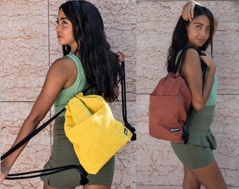 Vegan Drawstring Backpack: Waterproof Travel Festival Bag