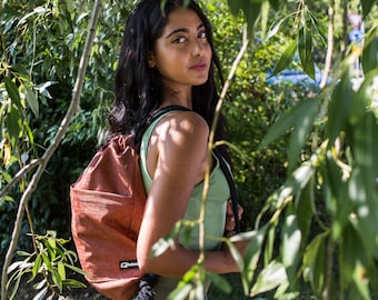 Brick Orange Vegan Backpack: Unisex Travel Festival Bag
