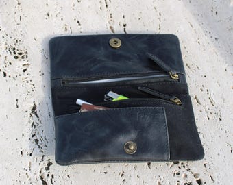 Handmade Leather Tobacco Pouch: Unisex Black  Leather, 3 Pockets Design