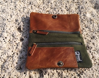 portatabacco in pelle e cotone tasca per tabacco vera pelle artigianale