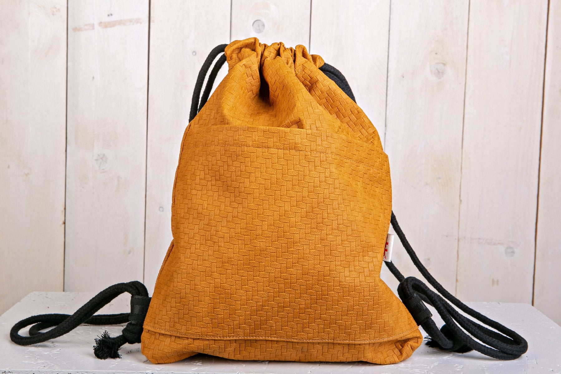 Vegan Leather Drawstring Utility Backpack with Gold Hardware, Adjustable Strap Convertible Leather Backpack – Smallwoods main image 3